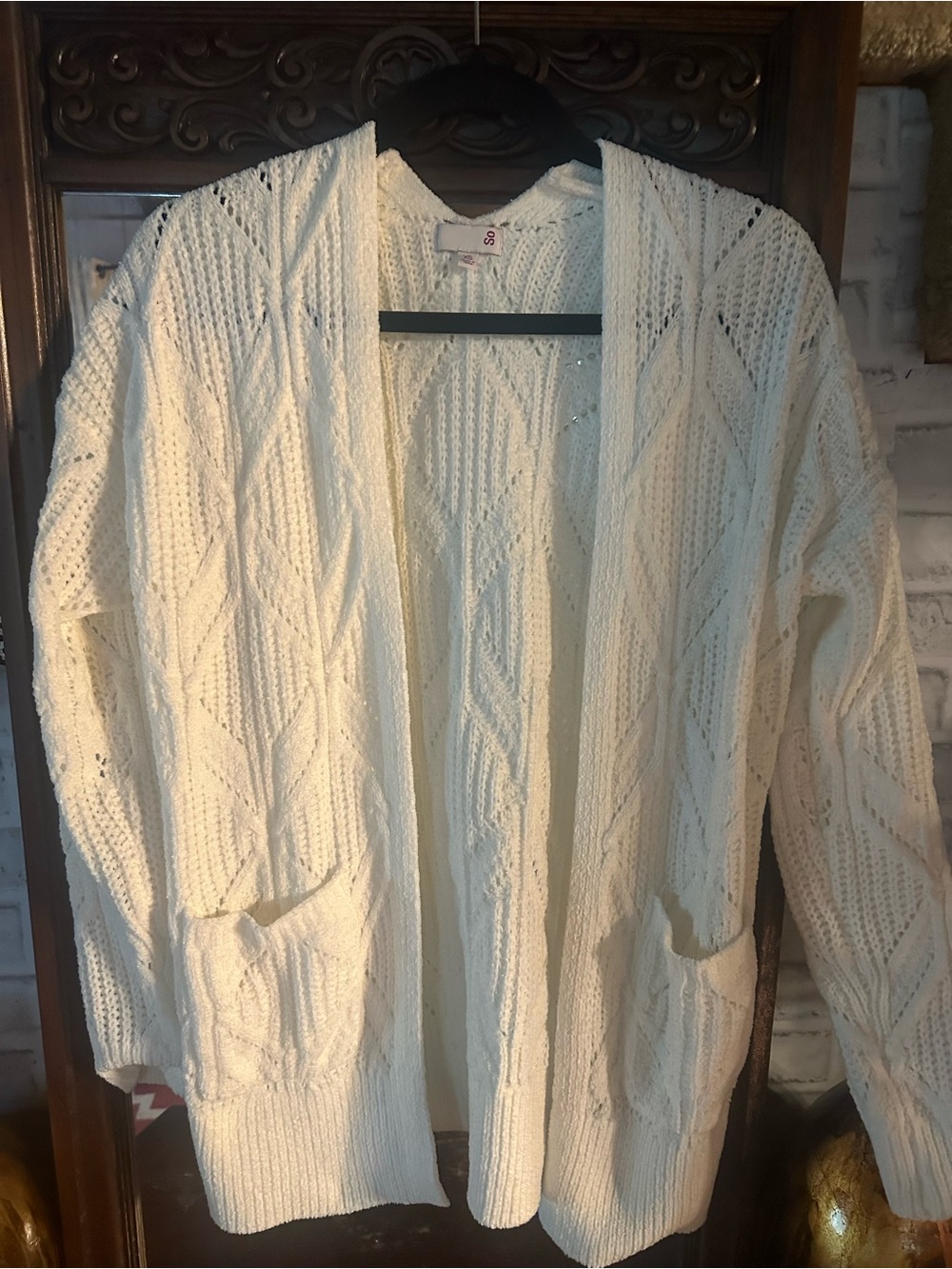 SO White Open-Front Cable Knit Women's Cardigan with Pockets